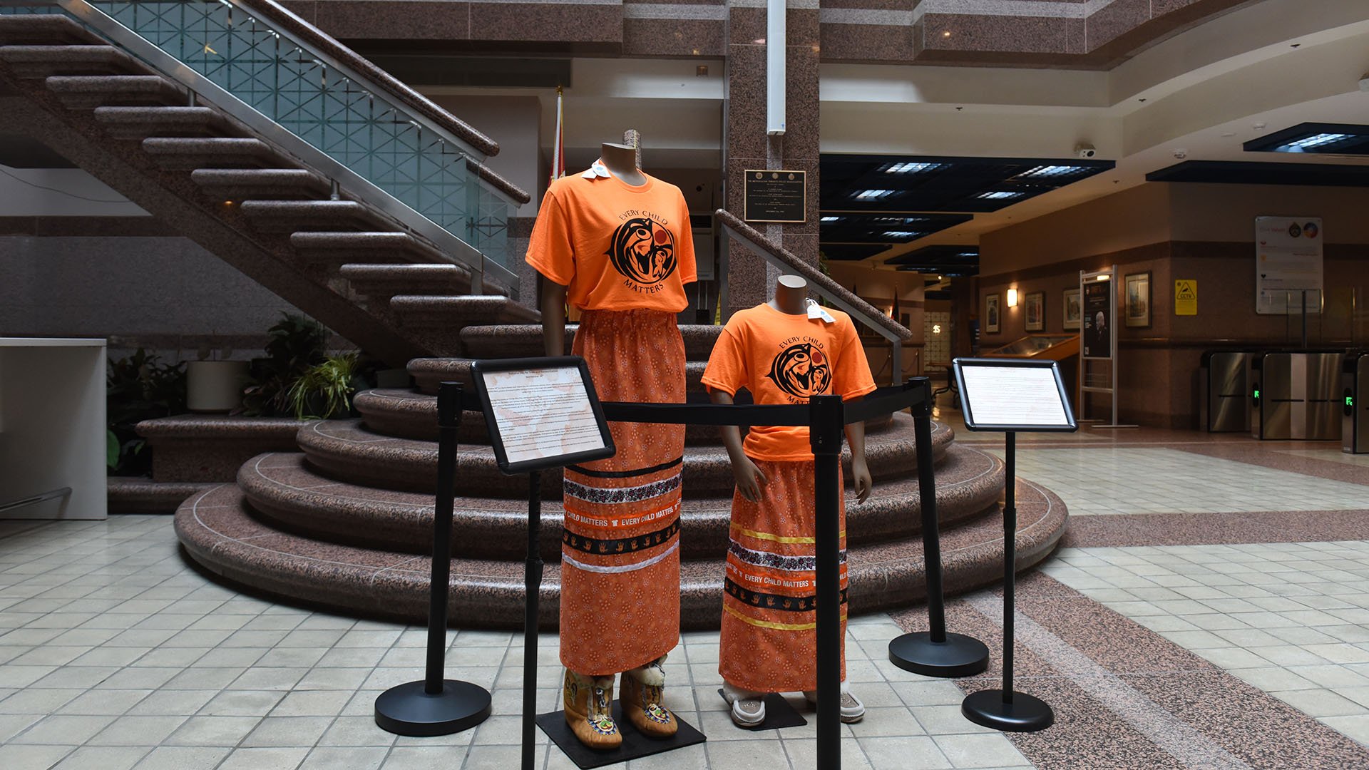 Mannequins with orange clothing