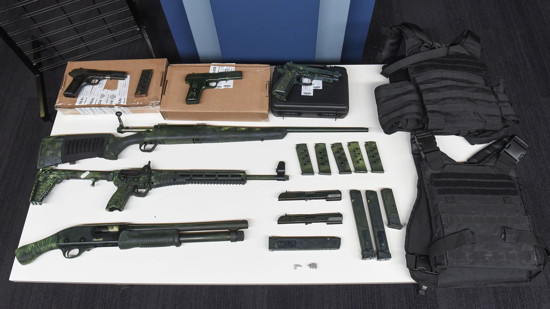 Firearms on a table
