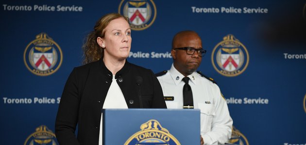 Two people at a podium