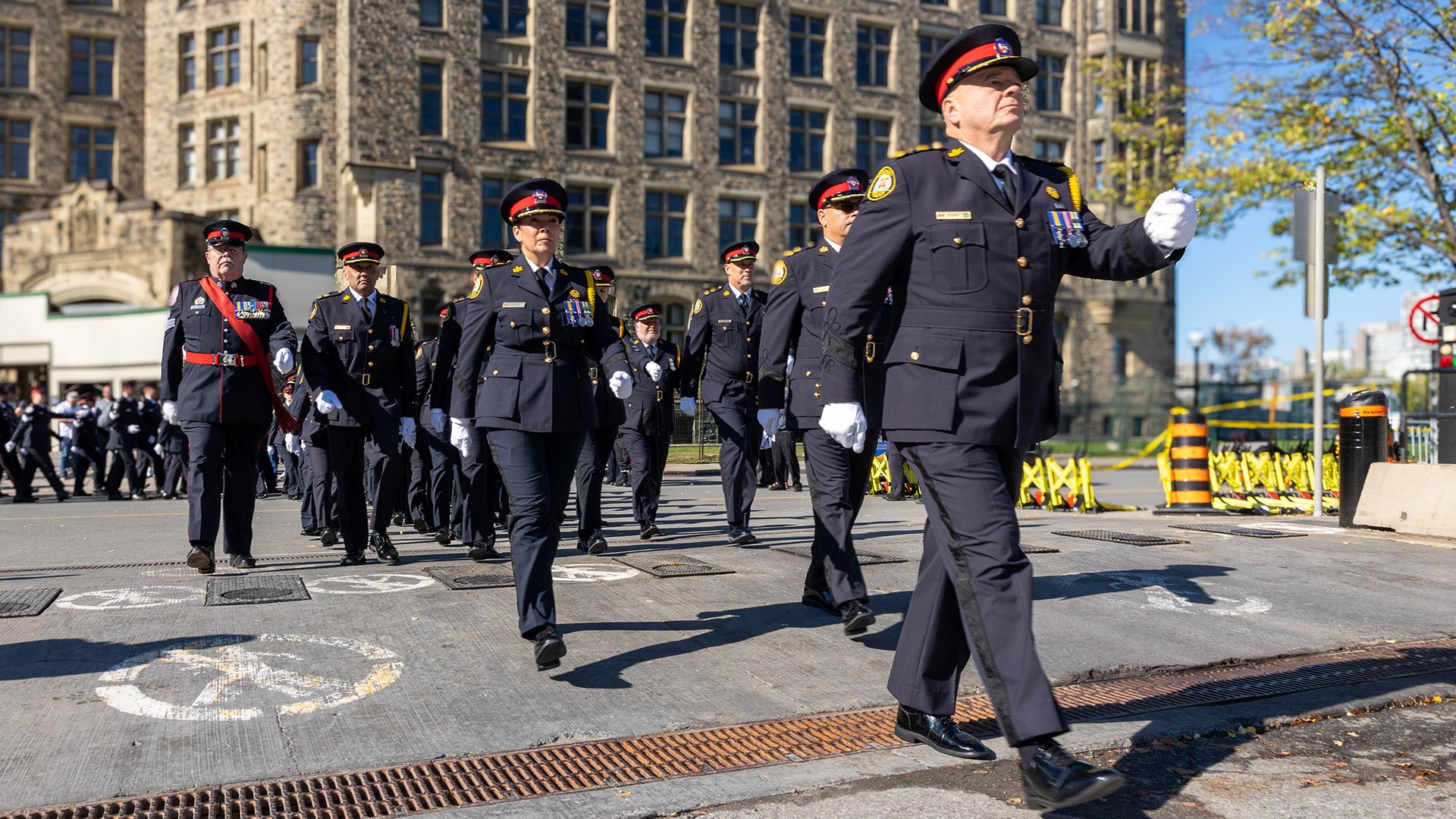 Police officers marching