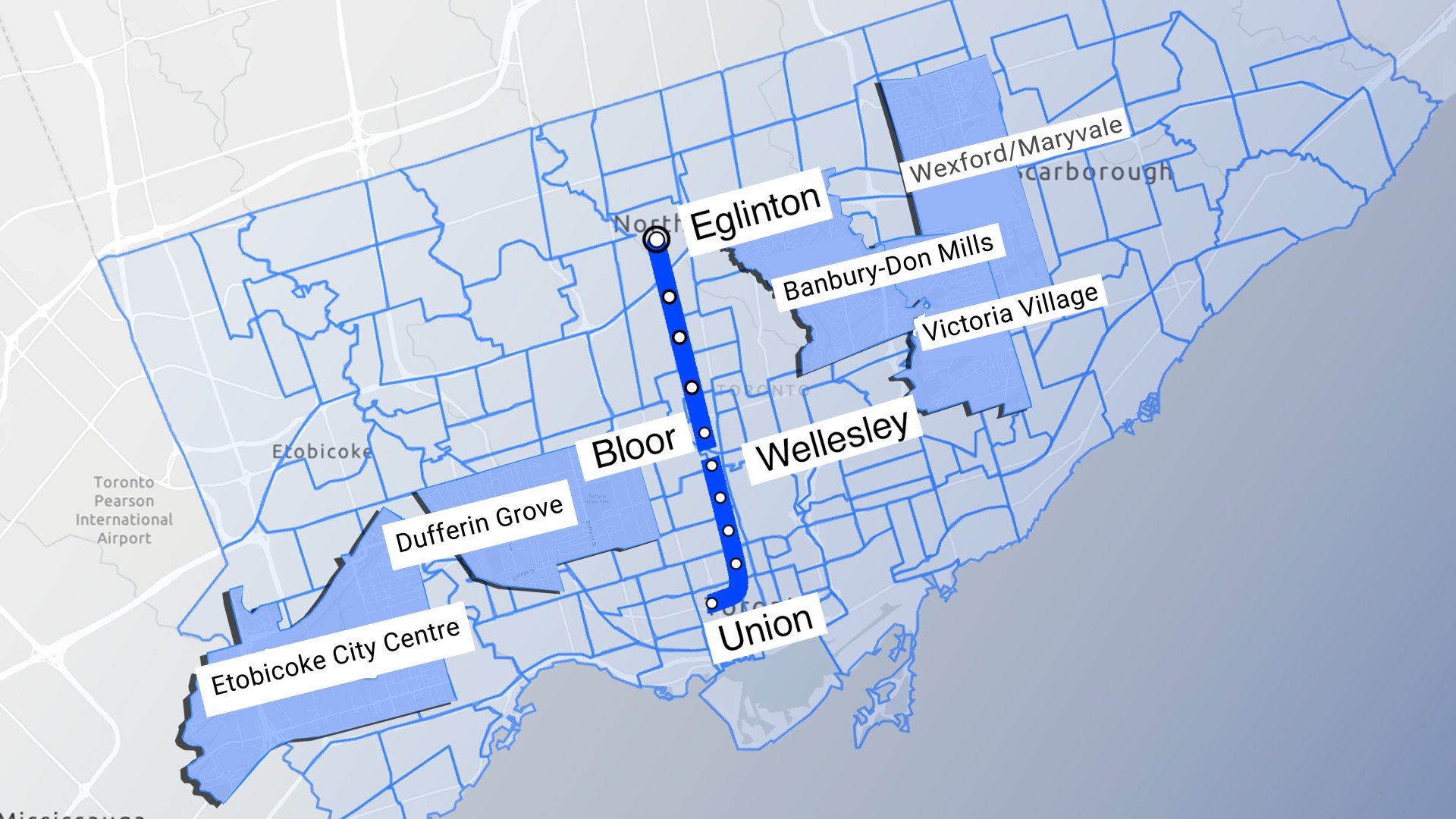 Maps of expanded neighbourhoods and TTC stations