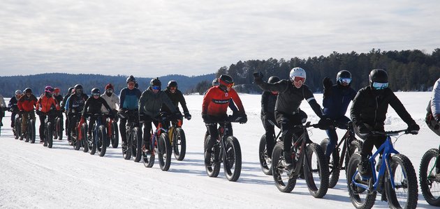 Group of cyclists in a line