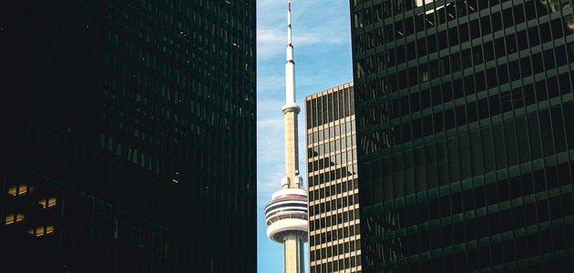 CN Tower behind buildings