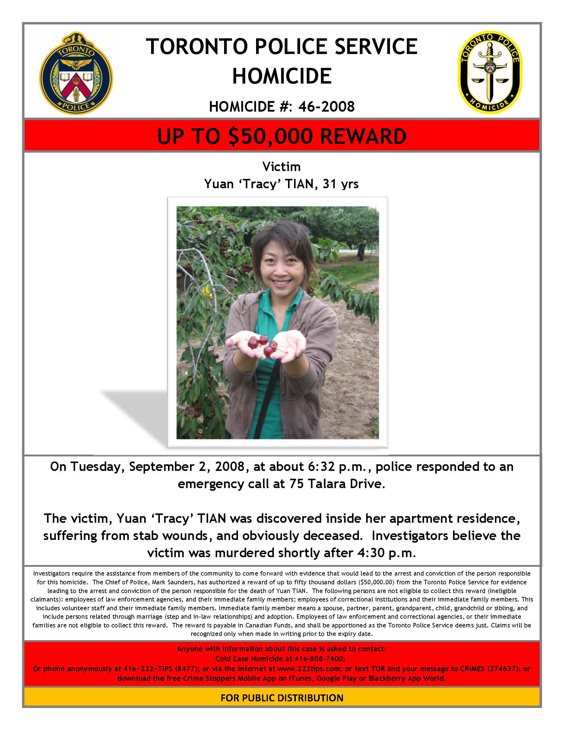 Photo of victim and text of reward details