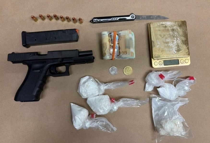Items seized:
- an illegal handgun, extended magazine and ammunition 
- various quantities of illegal drugs, Canadian and American currency