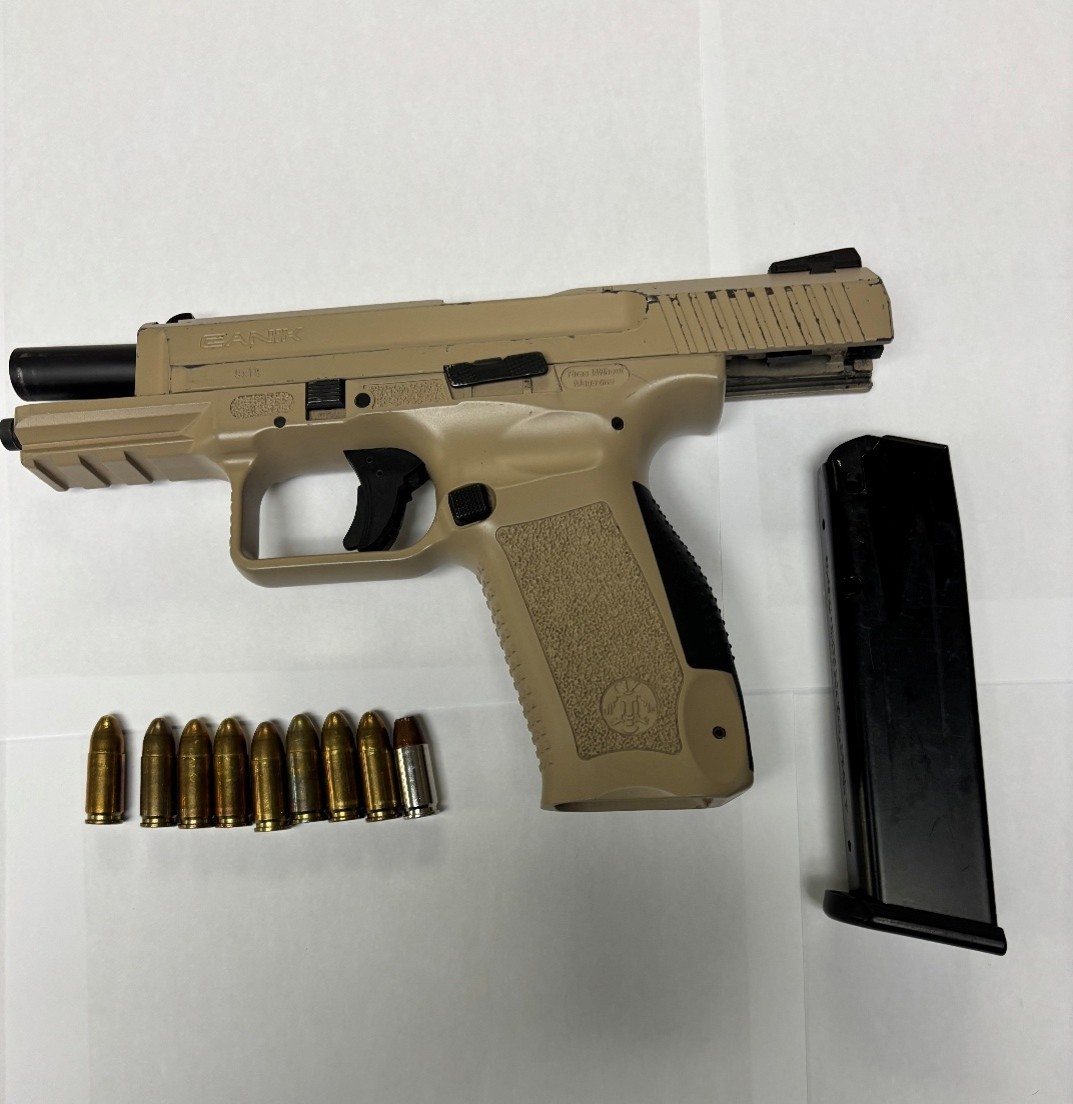 Items Seized:
- 9 mm firearm and ammunition